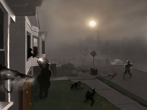 Concept art from Binary Space's upcoming Flash Zombie Game