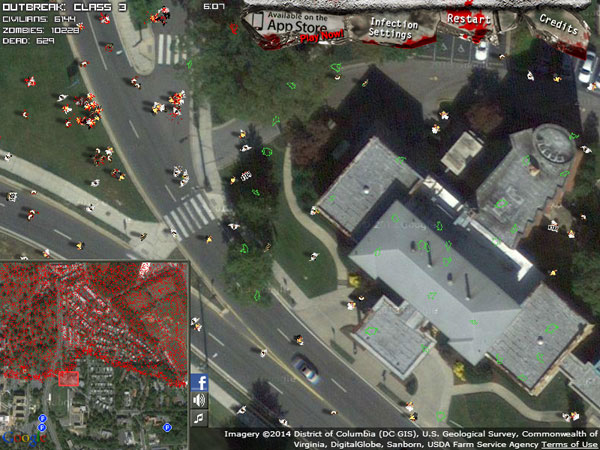 Classic Zombie Outbreak Simulator on the Washington map