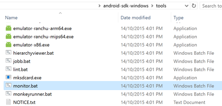 Android SDK Monitor app location on Windows